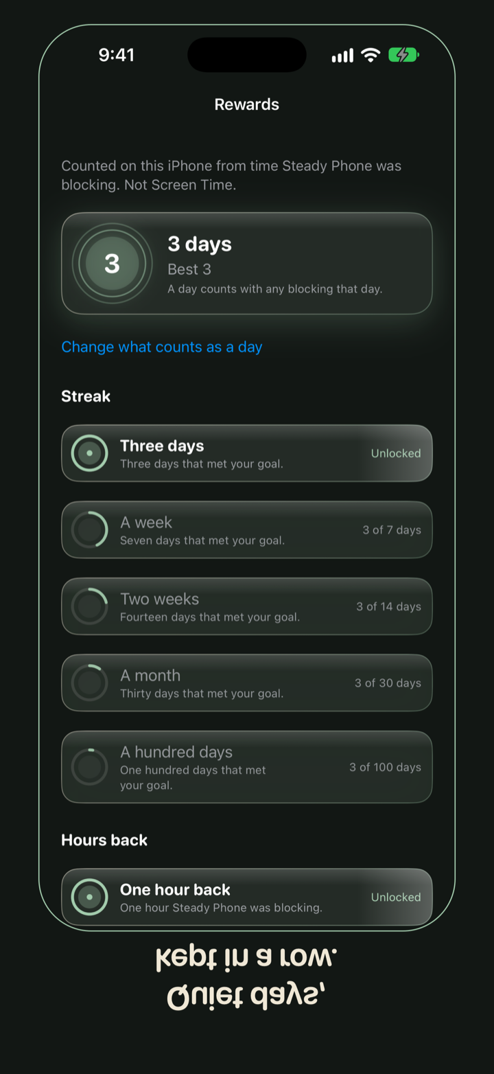 App Store frame of Steady Phone rewards and the day streak